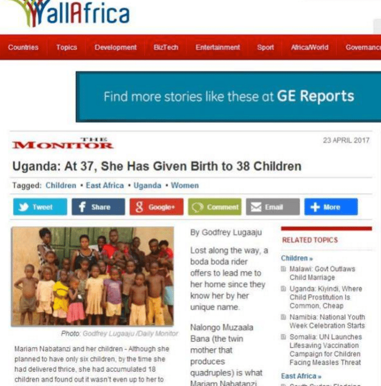 非洲女子37歲已生38娃  懷孕真的這么容易？